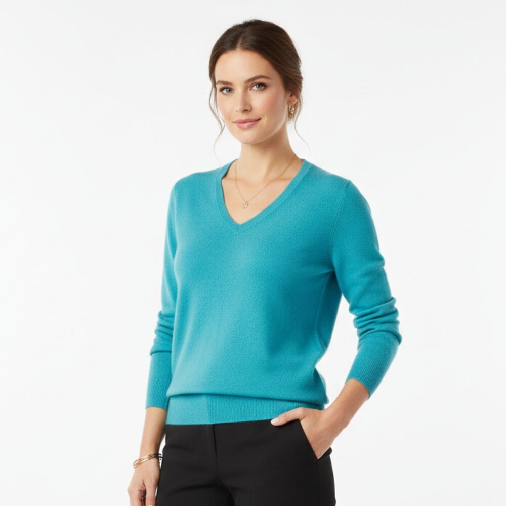 100% Cashmere Blue Long Sleeve V Neck Sweater From Peck & Peck M